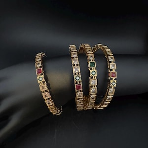 Set of 4 Matt Gold and multicolor stones is Amrapali inspired Designer bangles set/Indian Kada/Temple jewelry/Rajwadi Gold Bangles/size 2.6&quot;