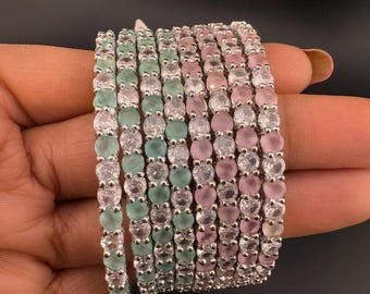 Gold and Silver Cubic Zirconia bangle is Designer inspired bangles set of 4/Indian Kada set/Wedding jewelry/Gold Bangles/Party wear Bangle