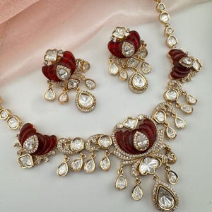 Ensemble de colliers en or flexible kundan, moissanite, nacre, cz, bijoux de mariée indiens