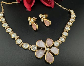 Premium Quality Moissanite Kundan is Tyaani inspired Designer Necklace set with Kundan earring/Indian jewelry/Bridal necklace/Bridesmaids