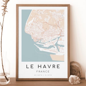 Impresión de mapa de Le Havre, Francia / Mapa de Le Havre / Arte mural digital / Póster con el mapa de la ciudad de Le Havre / Mapa de regalo / Mapa moderno / Estilo rococó