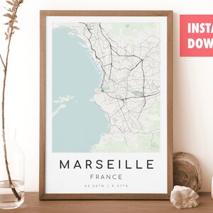 MARSEILLE Frankreich Karte Drucken | Karte von Marseille | Digitales Wandbild | Poster Marseille Stadtplan | Geschenk Karte | Moderne Karte | minimalist2 Stil