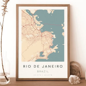 RIO DE JANEIRO Brasilien Karte Poster | Landkarte Brasilien | Digitales Wandbild | Poster Brasilien Stadtplan | Geschenk Karte | botticelli stil