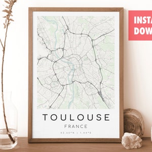 TOULOUSE Frankreich Karte Drucken | Karte von Toulouse | Digitales Wandbild | Toulouse Karte Poster | Geschenk Karte | Moderne Karte | minimalist2 Stil