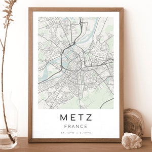 METZ France Map Print | Map of Metz | Digital Wall Art | Metz City Map Poster | Gift Map | Modern Map | minimalist2 style