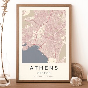 ATHEN Griechenland Karte Drucken | Karte von Athen | Digitales Wandbild | Poster Athen Stadtplan | Geschenk Karte | Moderne Karte | im velazquez stil