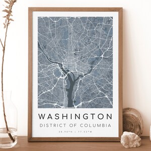 WASHINGTON Distrikt of Columbia Karte Drucken | Landkarte Washington | Washington Poster | Geschenk Karte | dunkelblauen Style