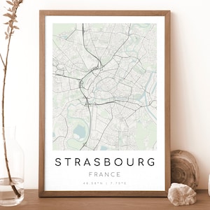 Impresión de mapa de ESTRASBURGO, Francia / Mapa de Estrasburgo / Arte mural digital / Póster con el mapa de la ciudad de Estrasburgo / Mapa de regalo / Mapa moderno / Estilo minimalista2