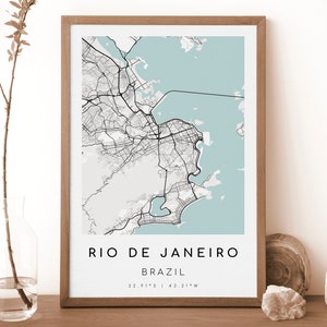 RIO DE JANEIRO Brasilien Karte Poster | Landkarte Brasilien | Poster Brasilien Stadtplan | Geschenk Karte | minimalistischen Stil