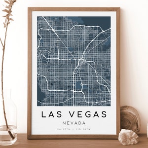 LAS VETAS Nevada Karte Drucken | Karte von Las Vegas | Digitales Wandbild | Las Vegas Map Poster | Geschenk Karte | Moderne Karte | dunkelblauen Style
