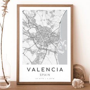 VALENCIA Spain Map Print | Map of Valencia | Digital Wall Art | Valencia City Map Poster | Gift Map | Modern Map | Black and White style