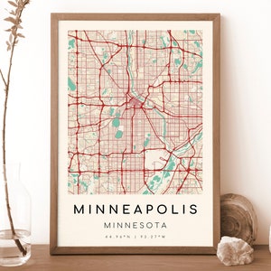 MINNEAPOLIS Minnesota Map Print | Map of Minneapolis | Digital Wall Art | Minneapolis City Map Poster | Gift Map | vintage style