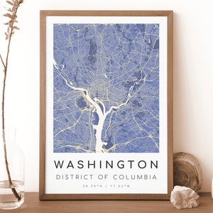 WASHINGTON Distrikt of Columbia Karte Drucken | Landkarte Washington | Washington Poster | Geschenk Karte | Vermeer Stil