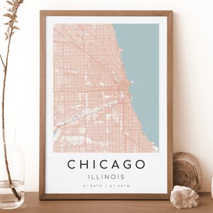 CHICAGO Illinois Karte Drucken | Karte Chicago | Digitales Wandbild | Chicago Stadt Karte Poster | Geschenk Karte | Moderne Karte | Rokoko-Stil