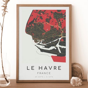 LE HAVRE Frankreich Karte Drucken | Karte von Le Havre | Digitales Wandbild | Le Havre Stadt Karte Poster | Geschenk Karte | Moderne Karte | im Kurozawa-Stil
