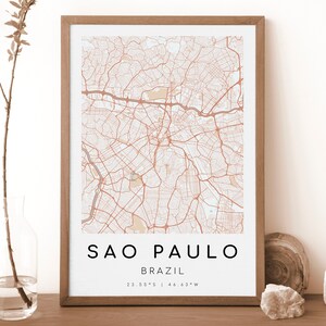 Impresión del mapa de São Paulo, Brasil / Mapa de São Paulo / Arte mural digital / Póster del mapa de la ciudad de São Paulo / Mapa de regalo / Mapa moderno / Estilo rococó