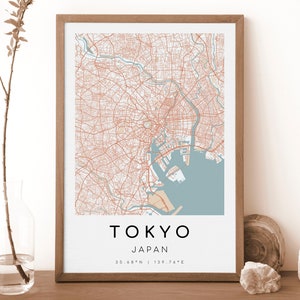 Impresión del mapa de Tokio, Japón / Mapa de Tokio / Arte mural digital / Póster del mapa de la ciudad de Tokio / Mapa de regalo / Mapa moderno / Estilo rococó
