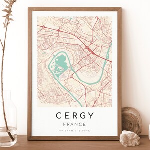 CERGY-kaart Frankrijk afdrukken | Kaart van Cergy | Digitale muurkunst | Cergy-poster stadskaart | Cadeaukaart | Moderne kaart | vintage stijl