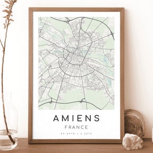 Impresión de mapa de AMIENS, Francia / Mapa de Amiens / Arte mural digital / Póster con el mapa de la ciudad de Amiens / Mapa de regalo / Mapa moderno / Estilo minimalista2