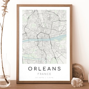 Impresión del mapa de Orleans, Francia / Mapa de Orleans / Arte mural digital / Póster del mapa de la ciudad de Orleans / Mapa de regalo / Mapa moderno / Estilo minimalista2