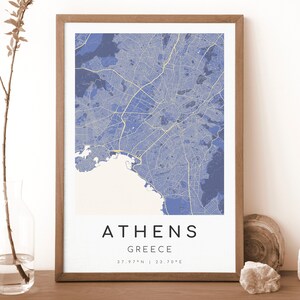 ATHEN Griechenland Karte Drucken | Karte von Athen | Digitales Wandbild | Poster Athen Stadtplan | Geschenk Karte | Moderne Karte | Vermeer Stil