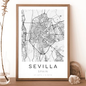 SEVILLA Spain Map Print | Map of Sevilla | Digital Wall Art | Sevilla City Map Poster | Gift Map | Modern Map | blackandwhite style