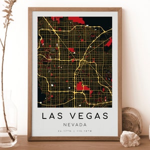 LAS VETAS Nevada Karte Drucken | Karte von Las Vegas | Digitales Wandbild | Las Vegas Map Poster | Geschenk Karte | Moderne Karte | im Kurozawa-Stil