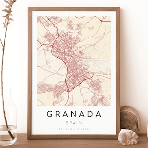 GRANADA Spain Map Print | Map of Granada | Digital Wall Art | Granada City Map Poster | Gift Map | Modern Map | vintage style