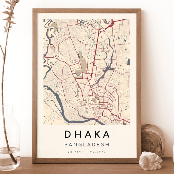 DHAKA Bangladesh Map Print | Map of Dhaka | Digital Wall Art | Dhaka City Map Poster | Gift Map | Modern Map | velazquez style