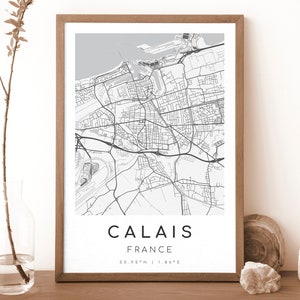 CALAIS Frankreich Karte Drucken | Karte von Calais | Digitales Wandbild | Calais Stadt Karte Poster | Geschenk Karte | Moderne Karte | schwarzweißem Stil