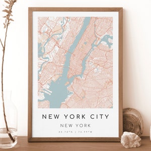 NEW YORK CITY New York Karte Poster | Landkarte New York City | Digitales Wandbild | Poster mit New York City Karte | Geschenk Karte | Rokoko-Stil