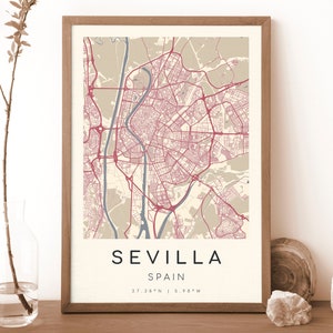 Impresión del mapa de SEVILLA España / Mapa de Sevilla / Arte mural digital / Póster del mapa de la ciudad de Sevilla / Mapa de regalo / Mapa moderno / Estilo Velázquez