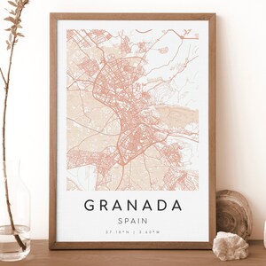 GRANADA Spain Map Print | Map of Granada | Digital Wall Art | Granada City Map Poster | Gift Map | Modern Map | rococo style