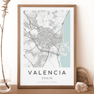 VALENCIA Spanien Karte Druck | Landkarte Valenien | Digitales Wandbild | Poster Karte Stadt | Geschenk Karte | Moderne Karte | minimalistischen Stil
