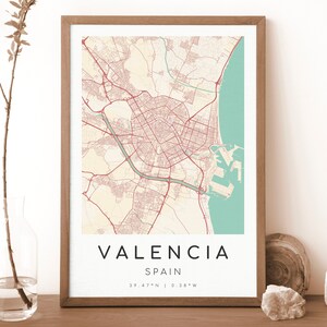 VALENCIA Spanien Karte Druck | Landkarte Valenien | Digitales Wandbild | Poster Karte Stadt | Geschenk Karte | Moderne Karte | Vintage-Stil