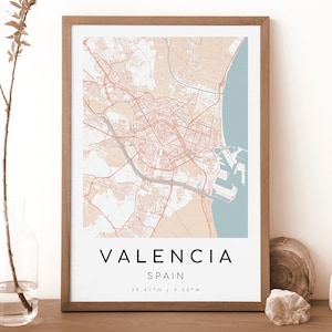 VALENCIA Spanien Karte Druck | Landkarte Valenien | Digitales Wandbild | Poster Karte Stadt | Geschenk Karte | Moderne Landkarte | Rokoko-Stil