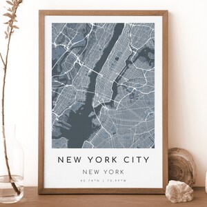 NEW YORK CITY New York Map Print | Map of New York City | Digital Wall Art | New York City City Map Poster | Gift Map | navyblue style