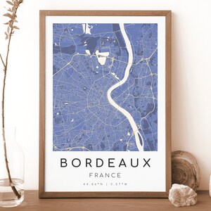 BORDEAUX Frankreich Karte Druck | Landkarte Bordeaux | Digitales Wandbild | Poster Bordeaux Stadt Karte | Geschenk Karte | Moderne Landkarte | Vermeer Stil