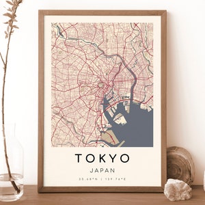 TOKIO Japanse kaartafdruk | Kaart van Tokio | Digitale muurkunst | Poster stadskaart Tokio | Cadeaukaart | Moderne kaart | Velázquez-stijl