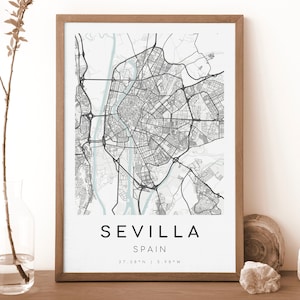 SEVILLA Spanien Karte Drucken | Karte von Seville | Digitales Wandbild | Poster Sebastiosa Stadt Karte | Geschenk Karte | Moderne Karte | minimalistischen Stil