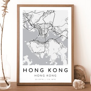 HONG KONG Hong Kong Karte Drucken | Landkarte Hong Kong | Digitales Wandbild | Hong Kong City Map Poster | Geschenk Karte | Schwarz-Weiß-Stil