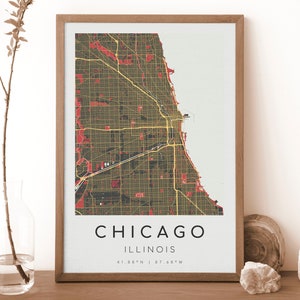 CHICAGO Illinois Karte Drucken | Karte Chicago | Digitales Wandbild | Chicago Stadt Karte Poster | Geschenk Karte | Moderne Landkarte | im Kurozawa-Stil
