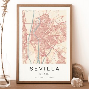 SEVILLA Spanien Karte Drucken | Karte von Seville | Digitales Wandbild | Poster Sebastiosa Stadt Karte | Geschenk Karte | Moderne Karte | botticelli stil