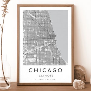 CHICAGO Illinois Karte Drucken | Karte Chicago | Digitales Wandbild | Chicago Stadt Karte Poster | Geschenk Karte | Moderne Landkarte | B&W Stil