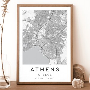 ATHEN Griechenland Karte Drucken | Karte von Athen | Digitales Wandbild | Poster Athen Stadtplan | Geschenk Karte | Moderne Karte | schwarzweißem Stil