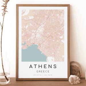 ATHEN Griechenland Karte Drucken | Karte von Athen | Digitales Wandbild | Poster Athen Stadtplan | Geschenk Karte | Moderne Karte | Rokoko-Stil