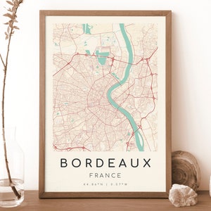 BORDEAUX Frankreich Karte Druck | Landkarte Bordeaux | Digitales Wandbild | Poster Bordeaux Stadt Karte | Geschenk Karte | Moderne Landkarte | Vintage-Stil