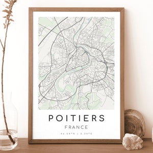 Impresión del mapa de POITIERS, Francia / Mapa de Poitiers / Arte mural digital / Póster del mapa de la ciudad de Poitiers / Mapa de regalo / Mapa moderno / Estilo minimalista2