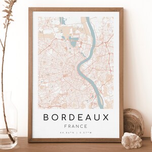 BORDEAUX Frankreich Karte Druck | Landkarte Bordeaux | Digitales Wandbild | Poster Bordeaux Stadt Karte | Geschenk Karte | Moderne Landkarte | Rokoko-Stil