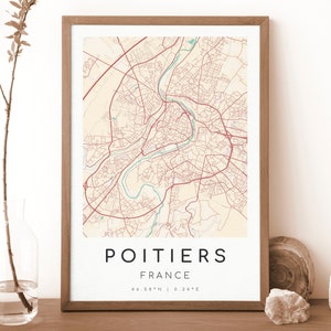 Impresión de mapa de POITIERS, Francia / Mapa de Poitiers / Arte mural digital / Póster con el mapa de la ciudad de Poitiers / Mapa de regalo / Mapa moderno / Estilo vintage